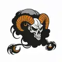 the skull of a ram whose horns are snakes tattoo design idea