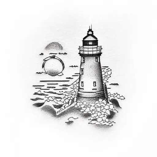 A series of small dotwork tattoos depicting different lighthouses around the world, each one representing a memorable travel experience tattoo design idea