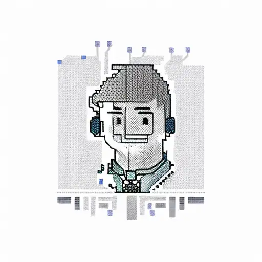 A pixel art portrait of your son with a circuit board background representing your IT engineer occupation tattoo design idea