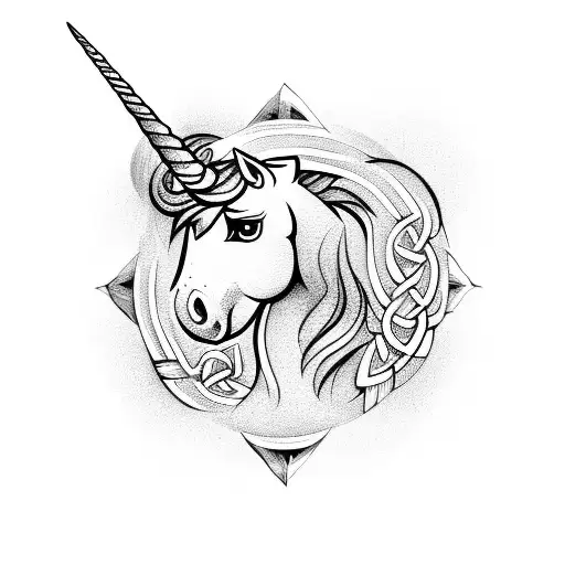 unicorn with celtic cross tattoo design idea