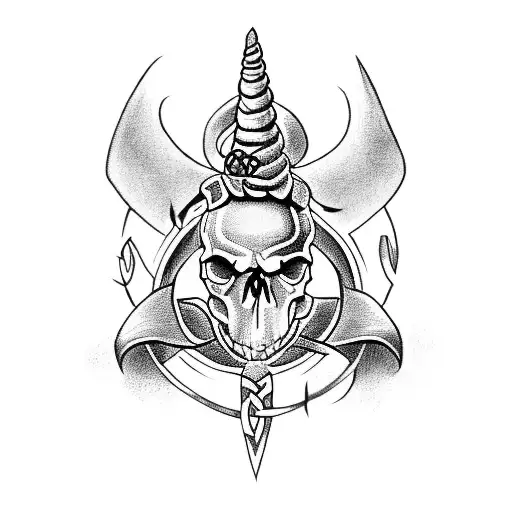 skull unicorn with celtic cross with the name Riley written inside it tattoo design idea