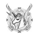 unicorn with celtic cross tattoo design idea