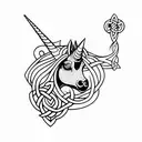 goth unicorn with celtic cross as background tattoo design idea