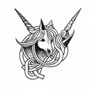 goth unicorn with celtic cross as background tattoo design idea