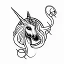 goth unicorn with celtic cross as background tattoo design idea
