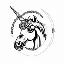  evil unicorn with celtic cross with the name Riley written inside it tattoo design idea