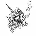  evil unicorn with celtic cross with the name Riley written inside it tattoo design idea