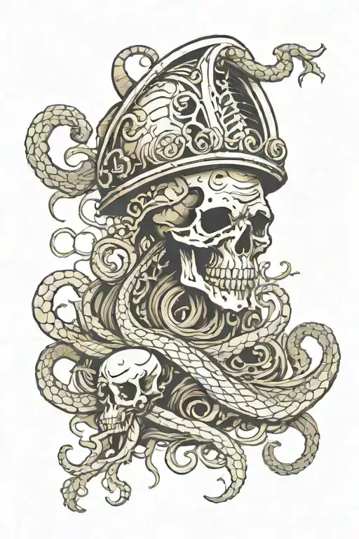 kraken emerging from bevertown skull tattoo design idea