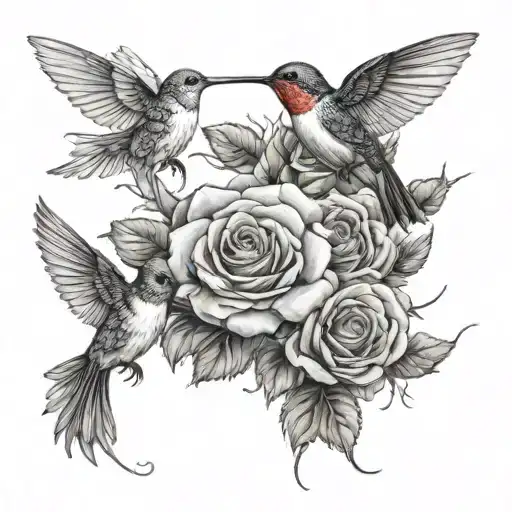 rose and hummingbirds  tattoo design idea