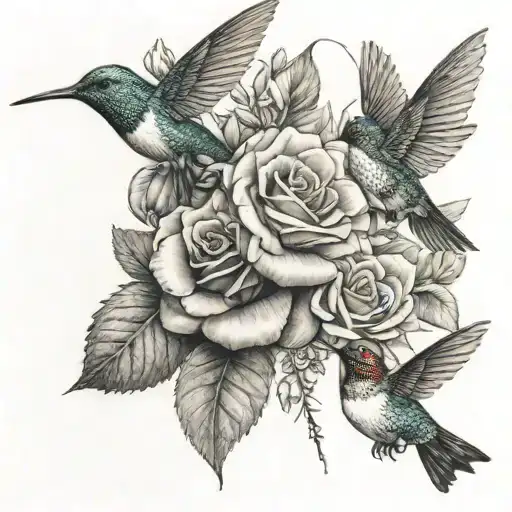 roses and hummingbirds  tattoo design idea
