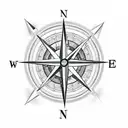 compass rose in center, four elements around it: a bridge, Bean from Chicago, Atomium from Brussels and map of Lake Como tattoo design idea