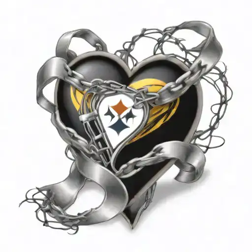 heart, barb wire, Pittsburgh Steelers, ribbon  tattoo design idea