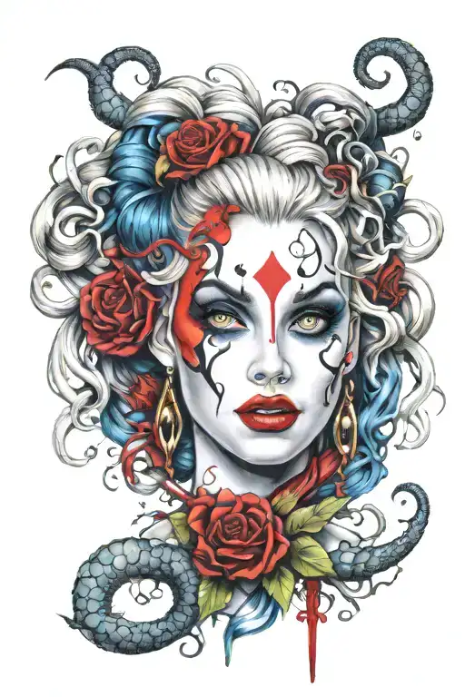 harley quinn medusa goddess tattoo design idea