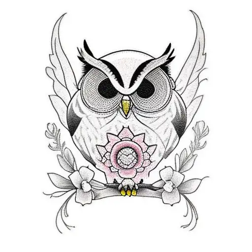 owl, bumblebee, butterfly, and pink flowers  tattoo design idea