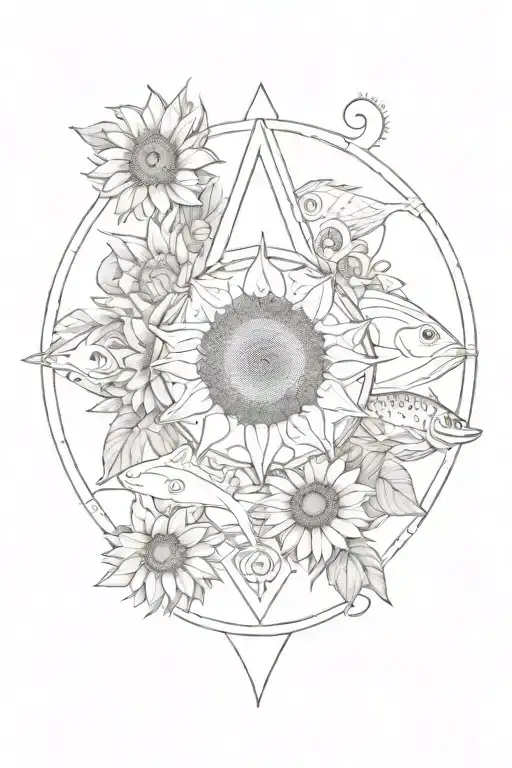 sunflower, zelda triforce,coi fish ying yang and infinity sign tattoo design idea