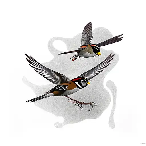 two sparrow birds flying  tattoo design idea