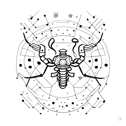 Scorpio constellation with MAELLE and DAMIAN letters tattoo design idea
