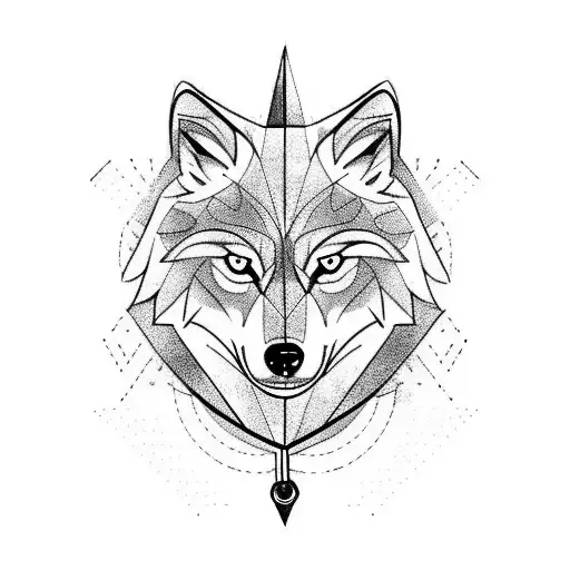 wolf with a compass below, with long arrow tattoo design idea