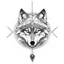 wolf with a compass below, with long arrow tattoo design idea
