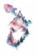 mountains to sea, forest, snow, waves, single track from top to bottom tattoo design idea