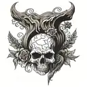 skull carved in wood tattoo design idea