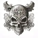skull carved in wood tattoo design idea