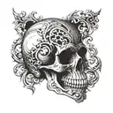 skull carved in wood tattoo design idea