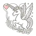 a cute tiny pegasus unicorn with a heart tattoo design idea