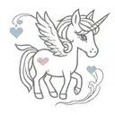 a cute tiny pegasus unicorn with a heart tattoo design idea