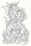 a dragon, a unicorn, forming a heart together  tattoo design idea