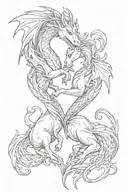 a dragon, a unicorn, forming a heart together  tattoo design idea