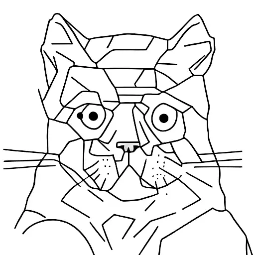 A minimalist silhouette of a cat with a thought bubble filled with question marks, representing the curiosity and mystery of the feline mind. tattoo design idea