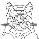 A minimalist silhouette of a cat with a thought bubble filled with question marks, representing the curiosity and mystery of the feline mind. tattoo design idea