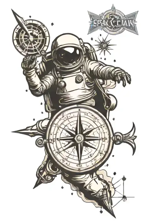 spaceman compass pymarid tattoo design idea