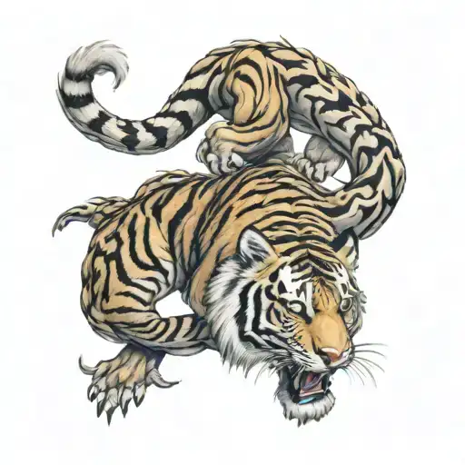 tiger dragon intertwined tattoo design idea
