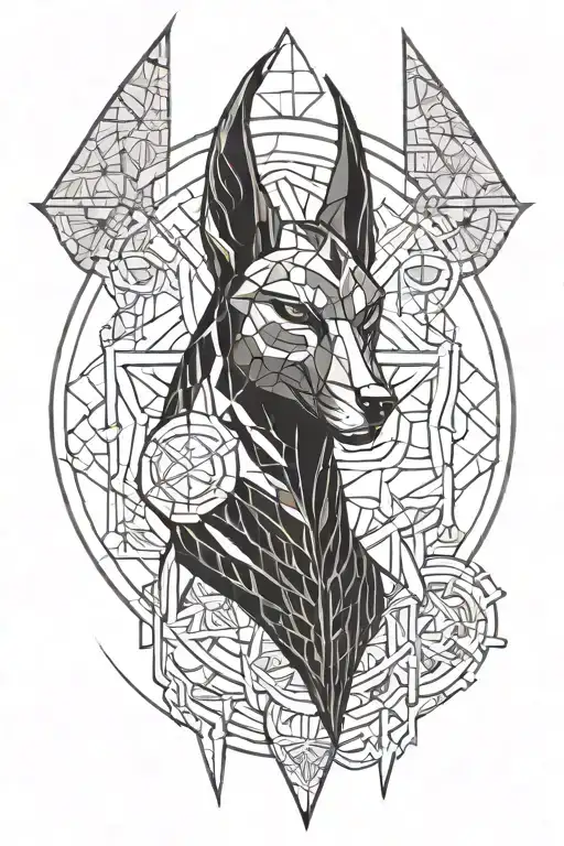 Tattoo Concept Style: Geometric Micro-Realism Location: Goddess Hel, God Anubis and Hades tattoo design idea