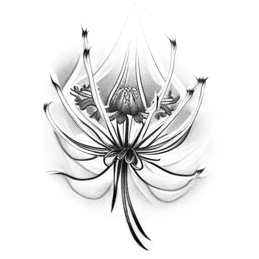 spider lily with squeleton haed tattoo design idea