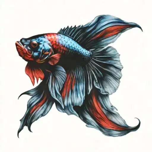 black blue and red Betta fish tattoo design idea