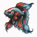 black blue and red Betta fish tattoo design idea