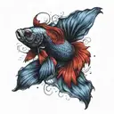black blue and red Betta fish tattoo design idea