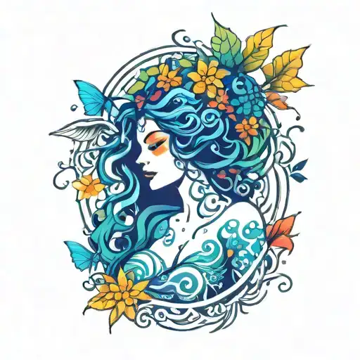 Mother Nature goddess laying tattoo design idea