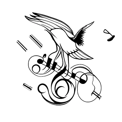 A minimalist tattoo of a hawk perched on a musical note tattoo design idea