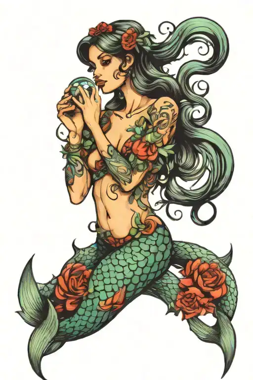 mermaid with peace signs intertwined symbolizing tattoo design idea