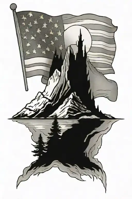 American flag, Gadsden flag, mountains tattoo design idea