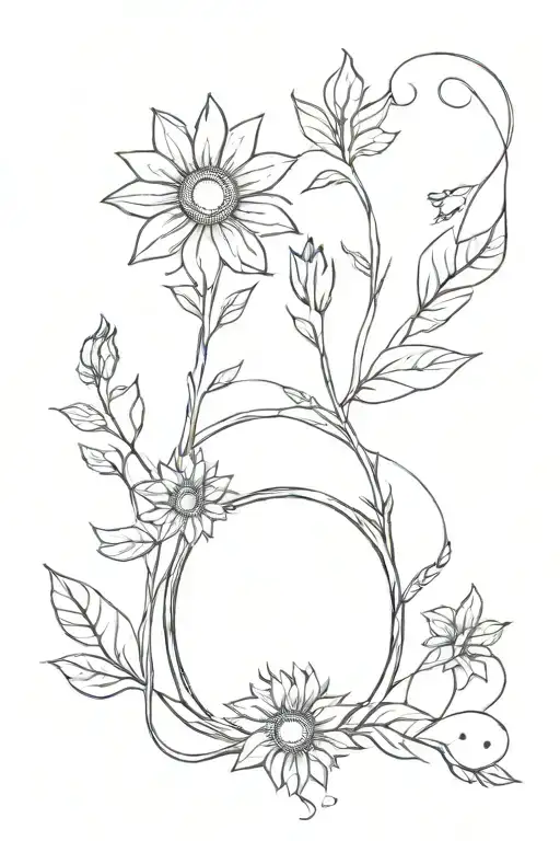 caterpillar life cycle with sunflower growing tattoo design idea