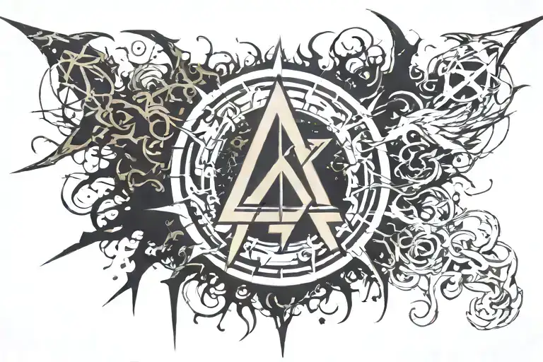 "Linkin Park" symbols representing metal music culture, gotics, every letter like lightning and distructive tattoo design idea