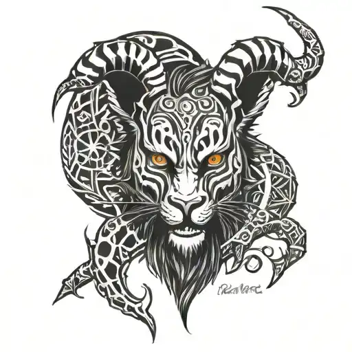 Create a dark tribal left arm tattoo with Arthur Morgan, Donnie Darko and the phrase The Beast Sleeps tattoo design idea