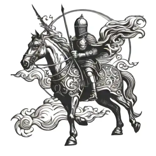 knight riding a horse with the sun tattoo design idea