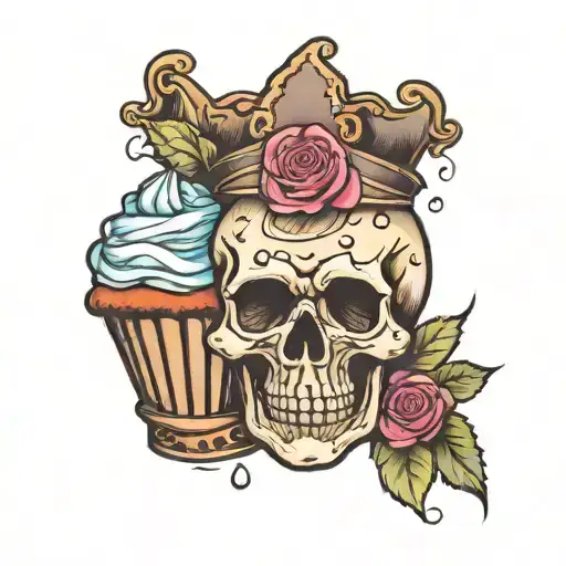 skull and cupcake tattoo design idea