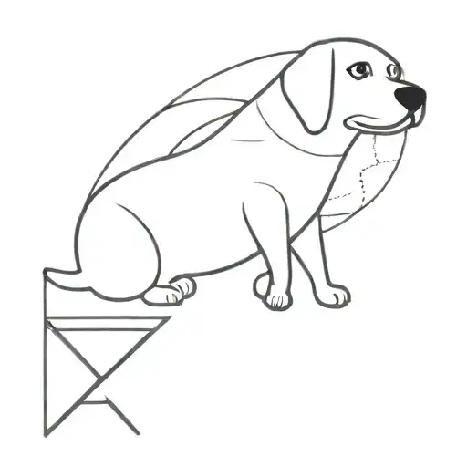 A minimalist outline of a dog in a playful pose, with a tiny paraglider in the background and the letter S hidden within the design tattoo design idea